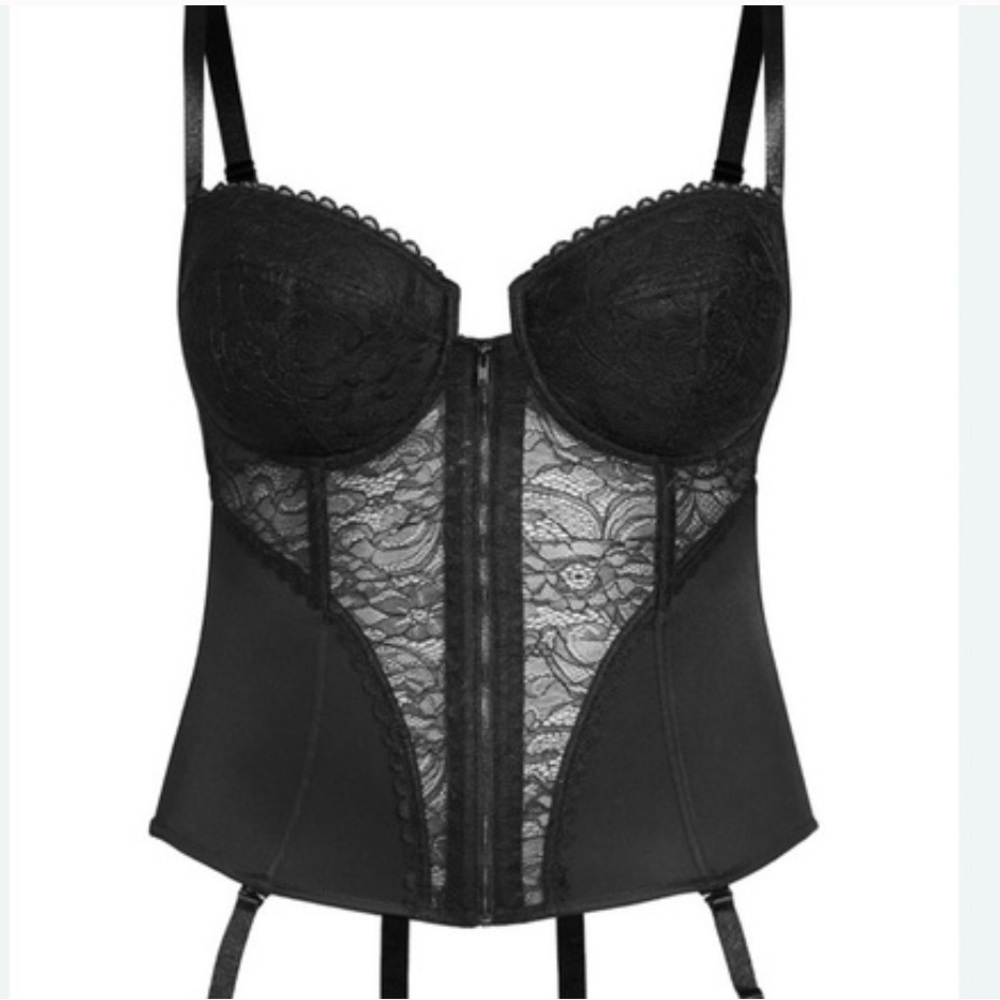 Fox & Royal Suzette Zip‎ Front Corset 44C/D Black Strapless Bustier